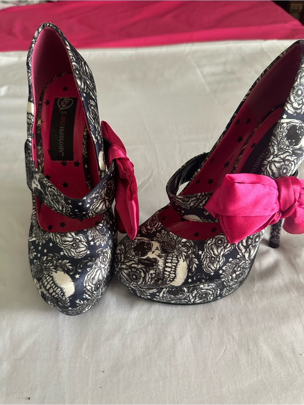 Iron Fist Black & Pink Skull Rose Platform Mary Jane Heels
